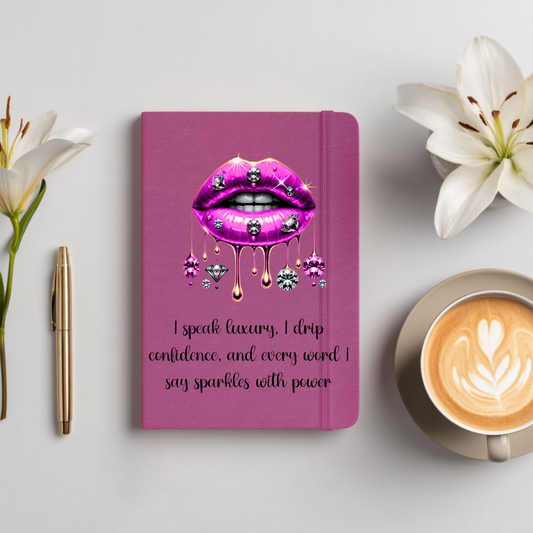 Glam Pink Diamond Drip Lips I Speak Luxury Hardcover Journal Notebook
