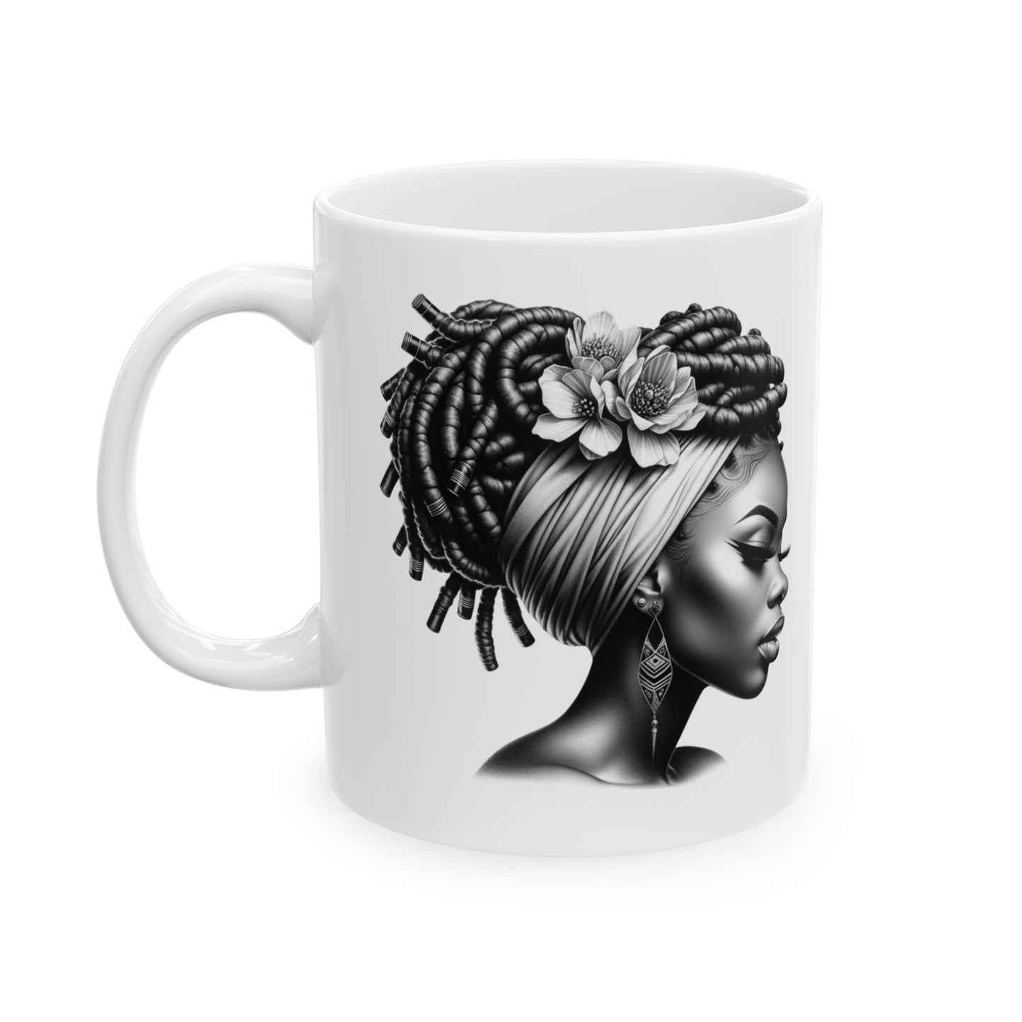 Blacknificent Black Woman, Black and White Ceramic Mug 11oz and 15oz