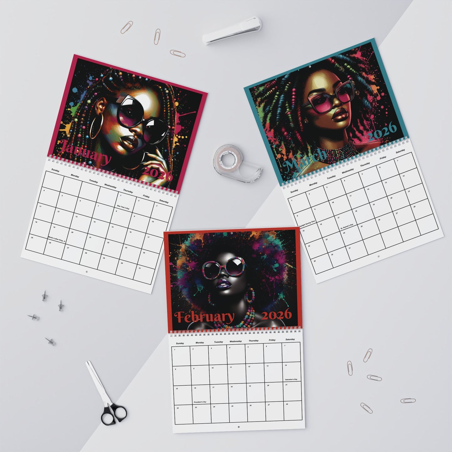 Black Woman Retro Wall Calendar 2026