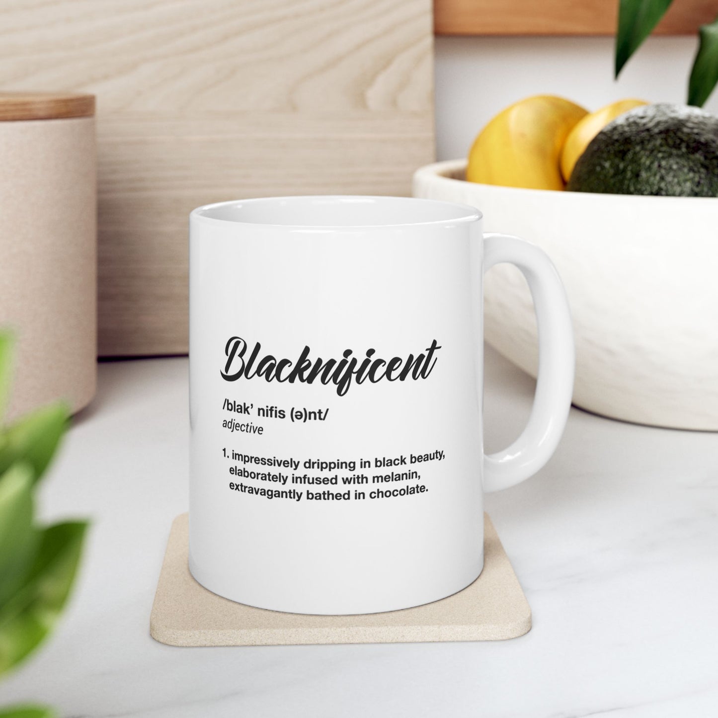 Blacknificent Black Woman, Black and White Ceramic Mug 11oz and 15oz