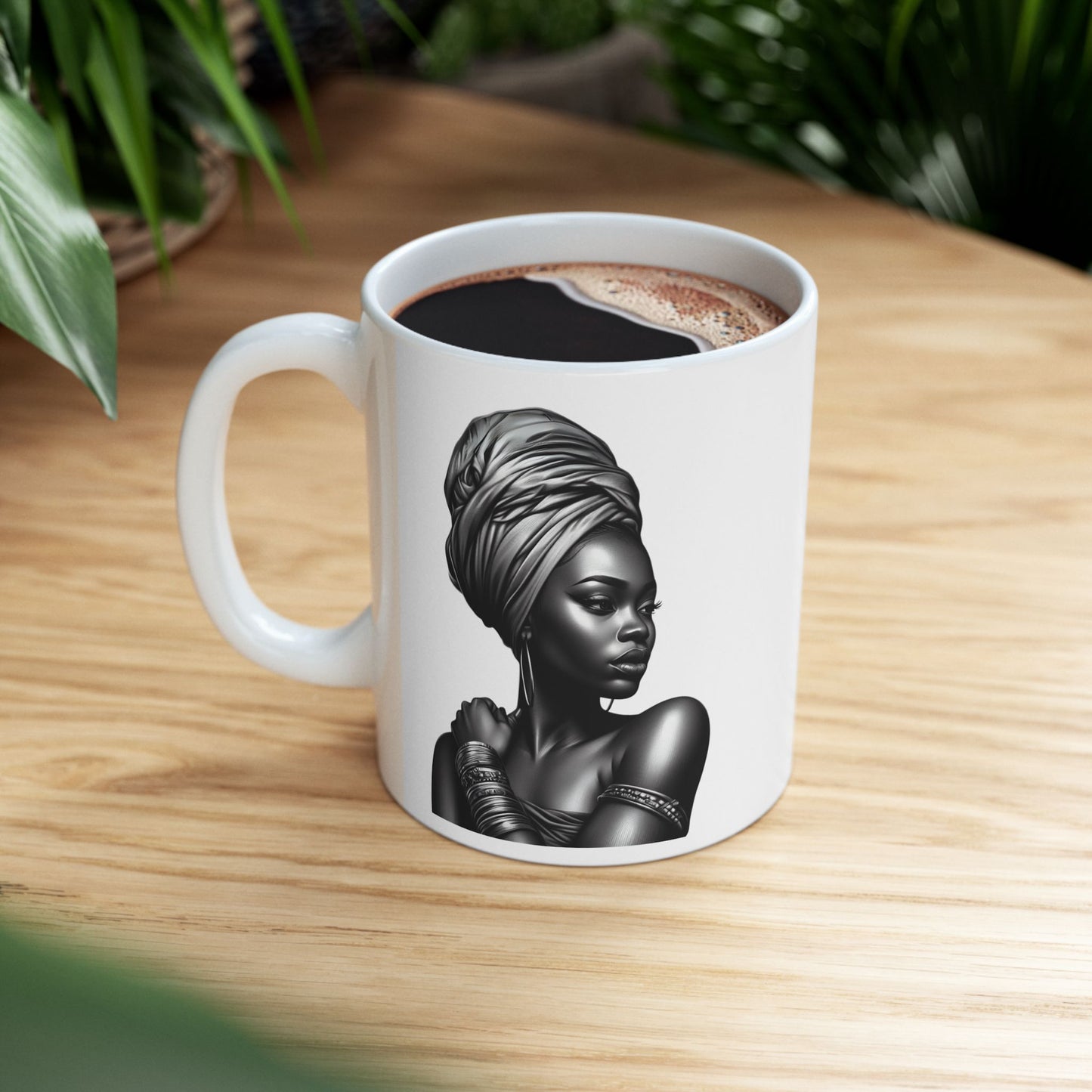 Blacknificent Black Woman, Black and White Ceramic Mug 11oz and 15oz