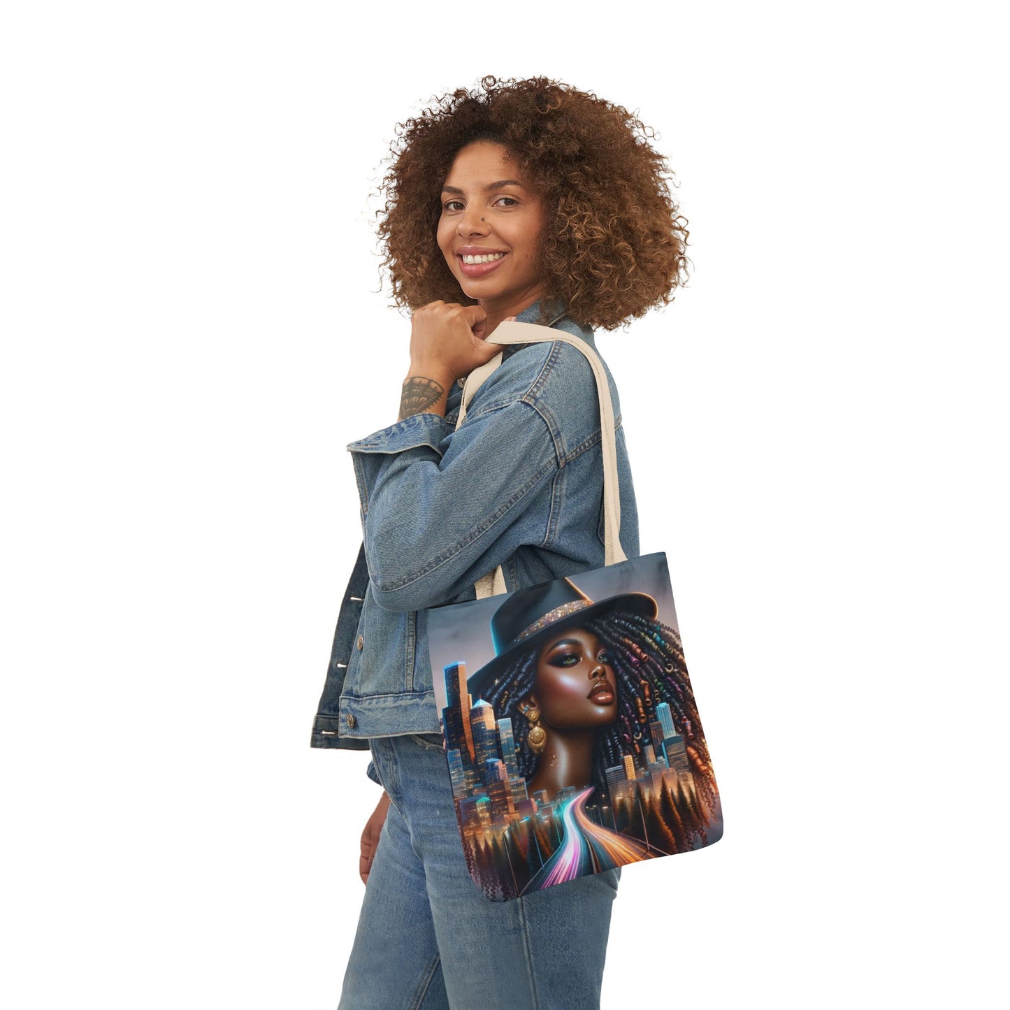 Afrofuturistic Tote Bag – Urban Black Woman Art | City Skyline Empowerment Bag | Large Stylish Everyday Carry