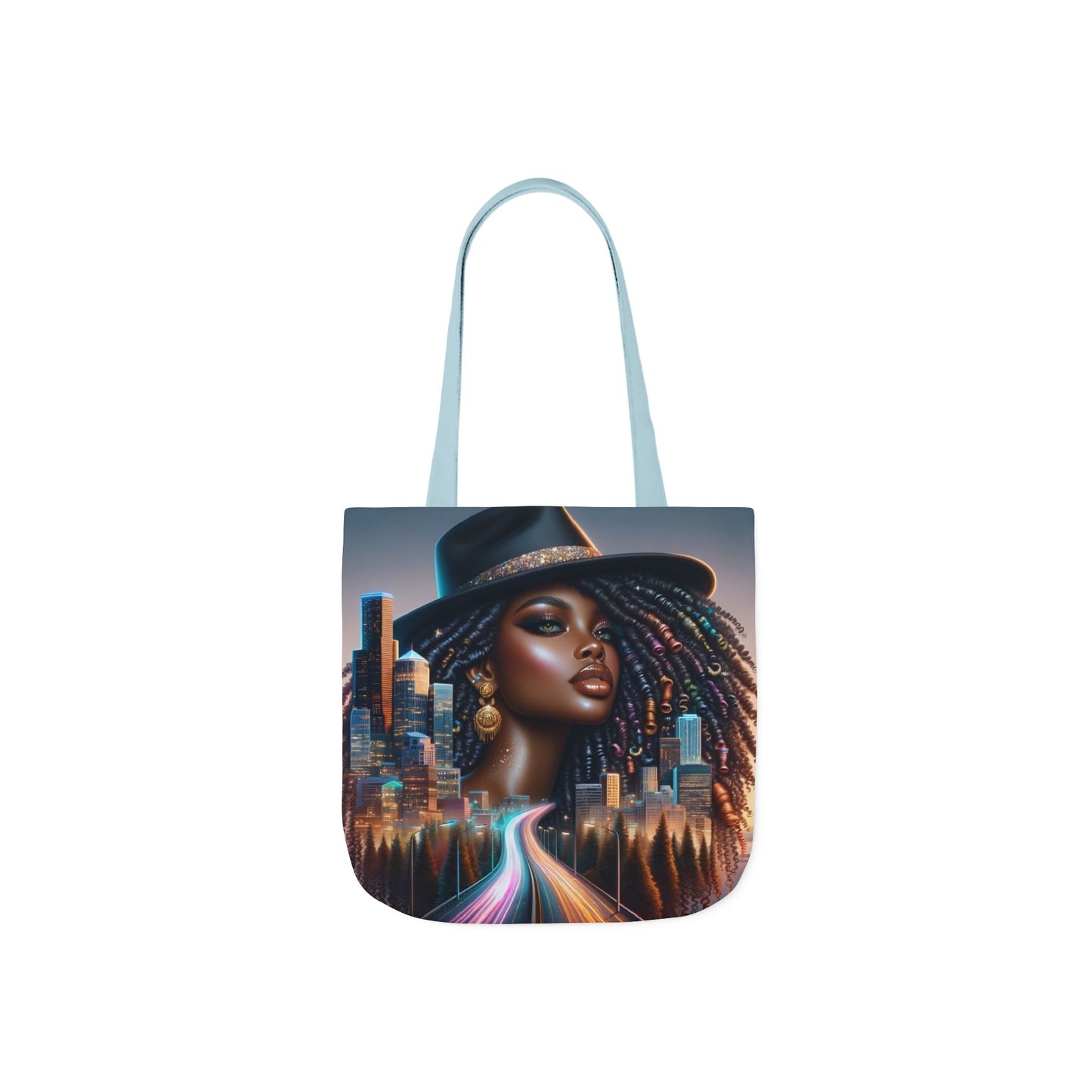Afrofuturistic Tote Bag – Urban Black Woman Art | City Skyline Empowerment Bag | Large Stylish Everyday Carry