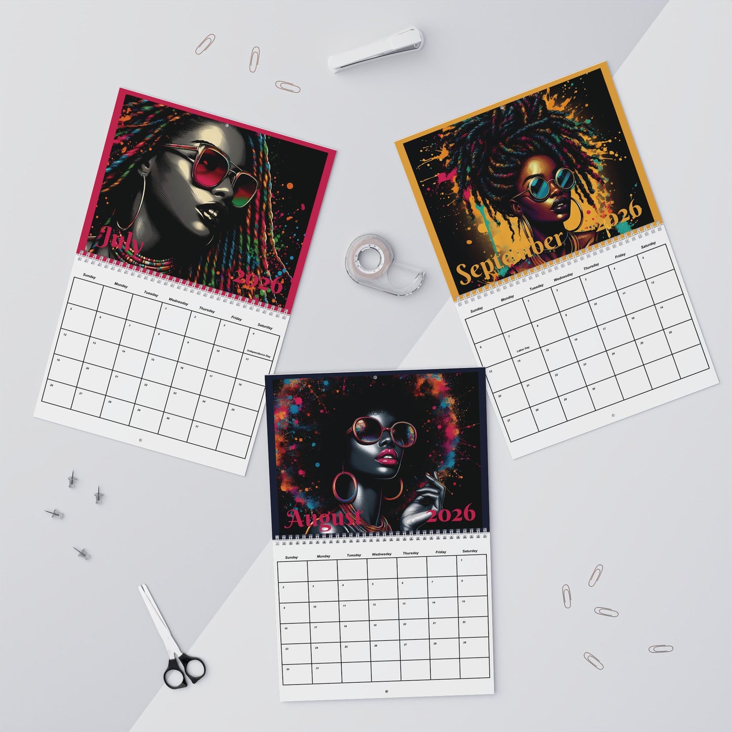 Black Woman Retro Wall Calendar 2026