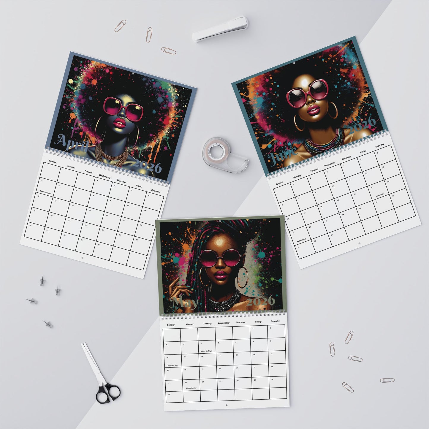 Black Woman Retro Wall Calendar 2026