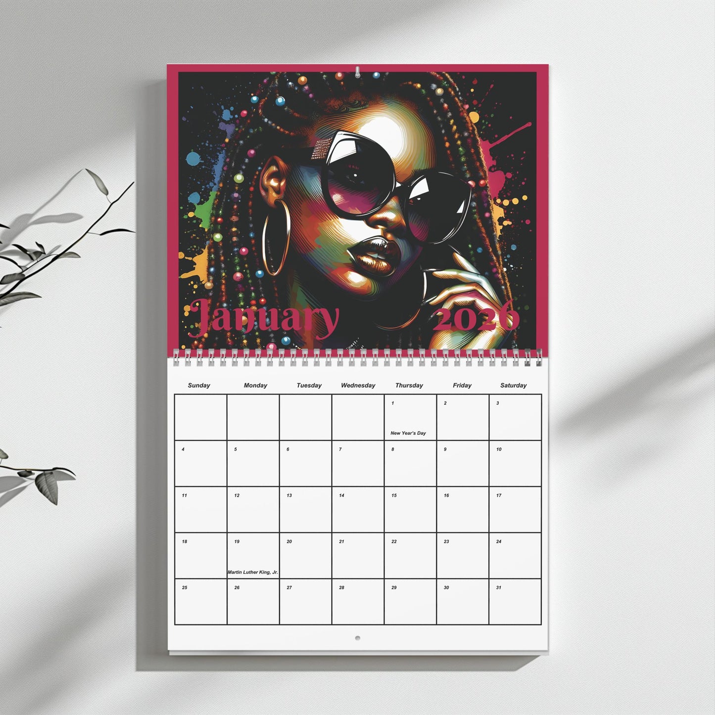 Black Woman Retro Wall Calendar 2026