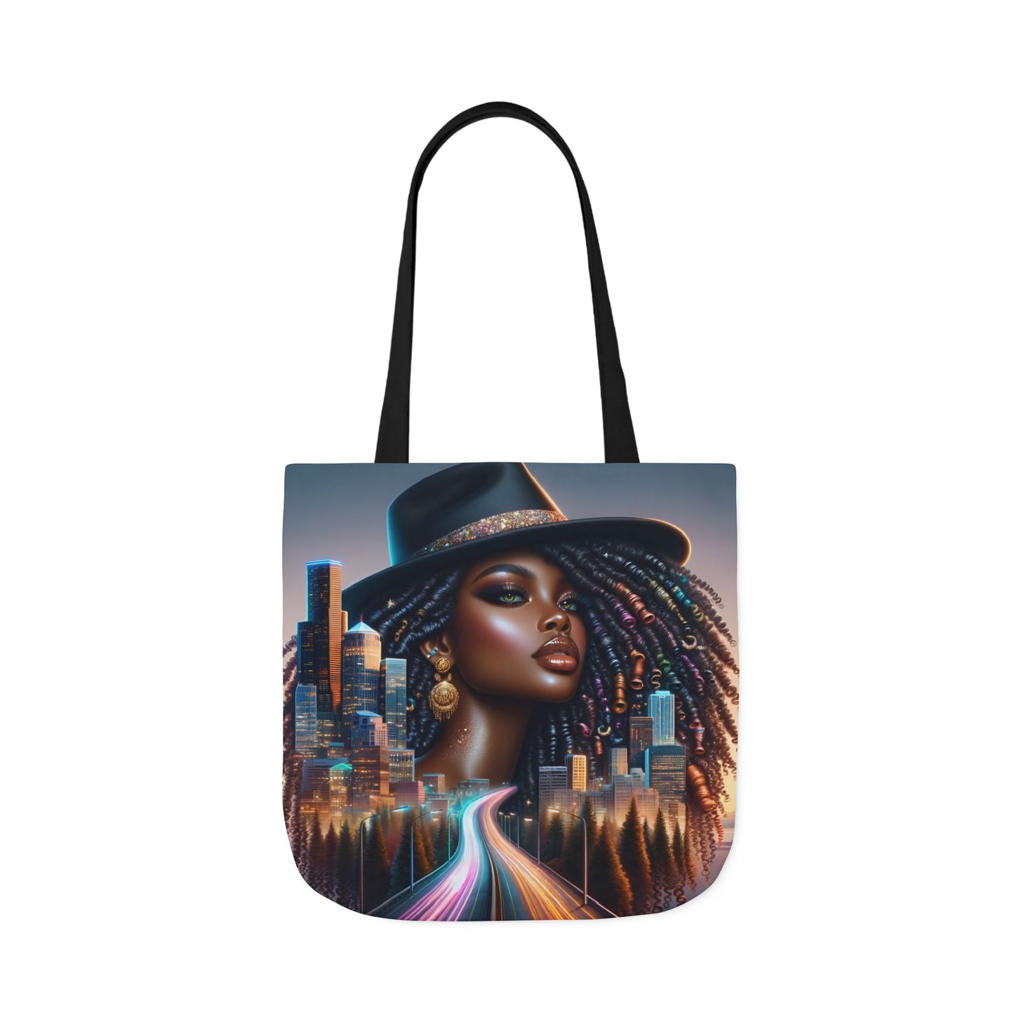Afrofuturistic Tote Bag – Urban Black Woman Art | City Skyline Empowerment Bag | Large Stylish Everyday Carry