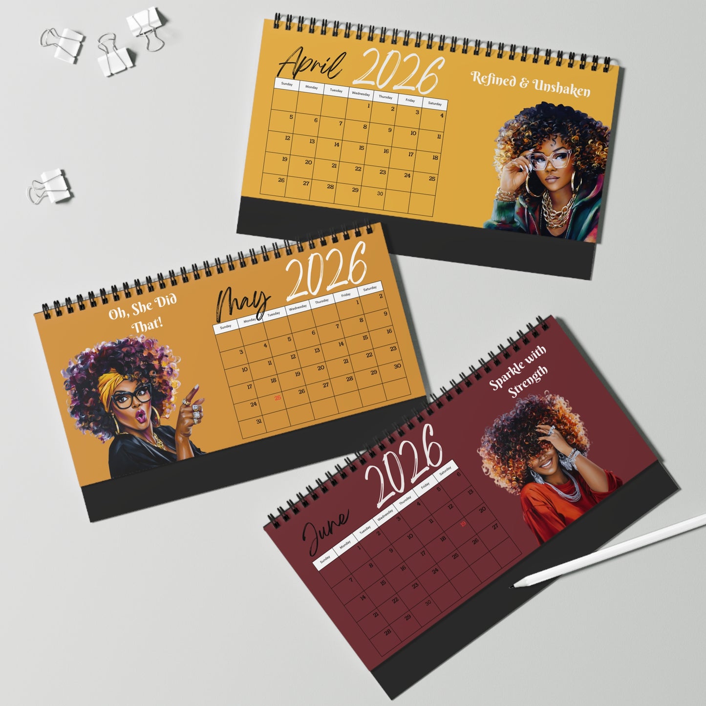Black Woman Expression & Elegance Desktop Calendar 2026
