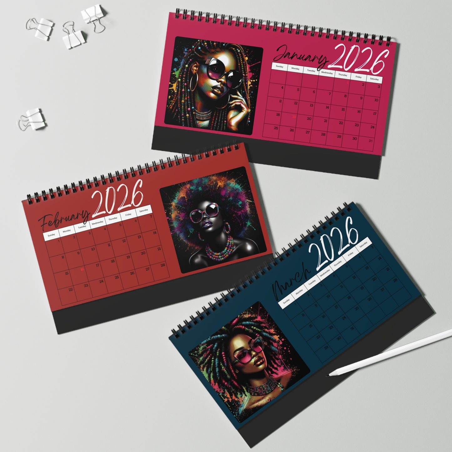 Black Woman Retro Desktop Calendar 2026