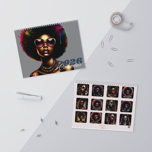 Black Woman Retro 2026 Monthly Calendar | Instant Download |Printable Calendar