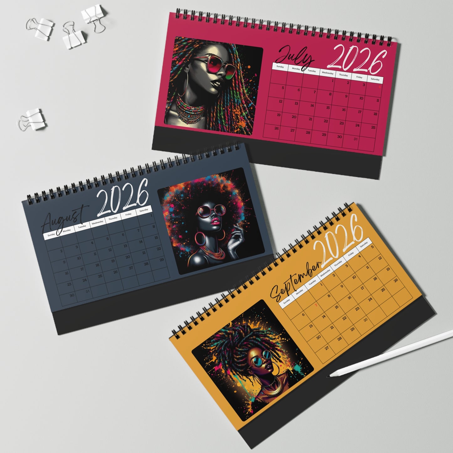 Black Woman Retro Desktop Calendar 2026