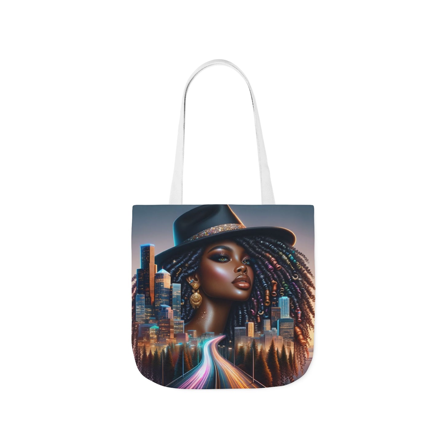 Afrofuturistic Tote Bag – Urban Black Woman Art | City Skyline Empowerment Bag | Large Stylish Everyday Carry