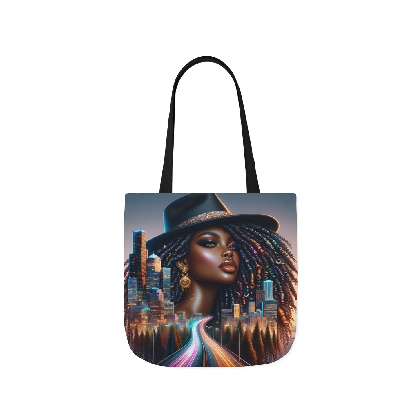 Afrofuturistic Tote Bag – Urban Black Woman Art | City Skyline Empowerment Bag | Large Stylish Everyday Carry