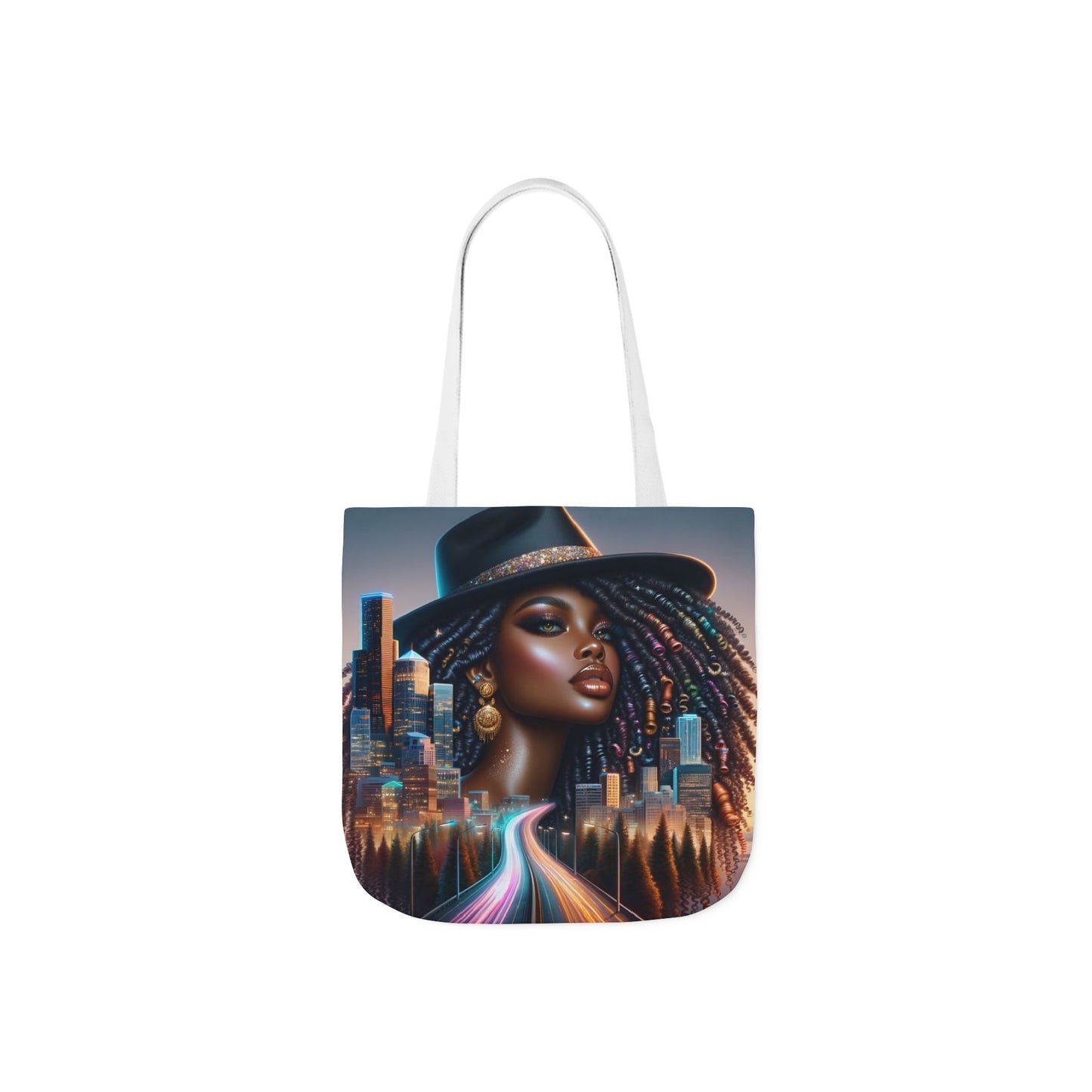 Afrofuturistic Tote Bag – Urban Black Woman Art | City Skyline Empowerment Bag | Large Stylish Everyday Carry