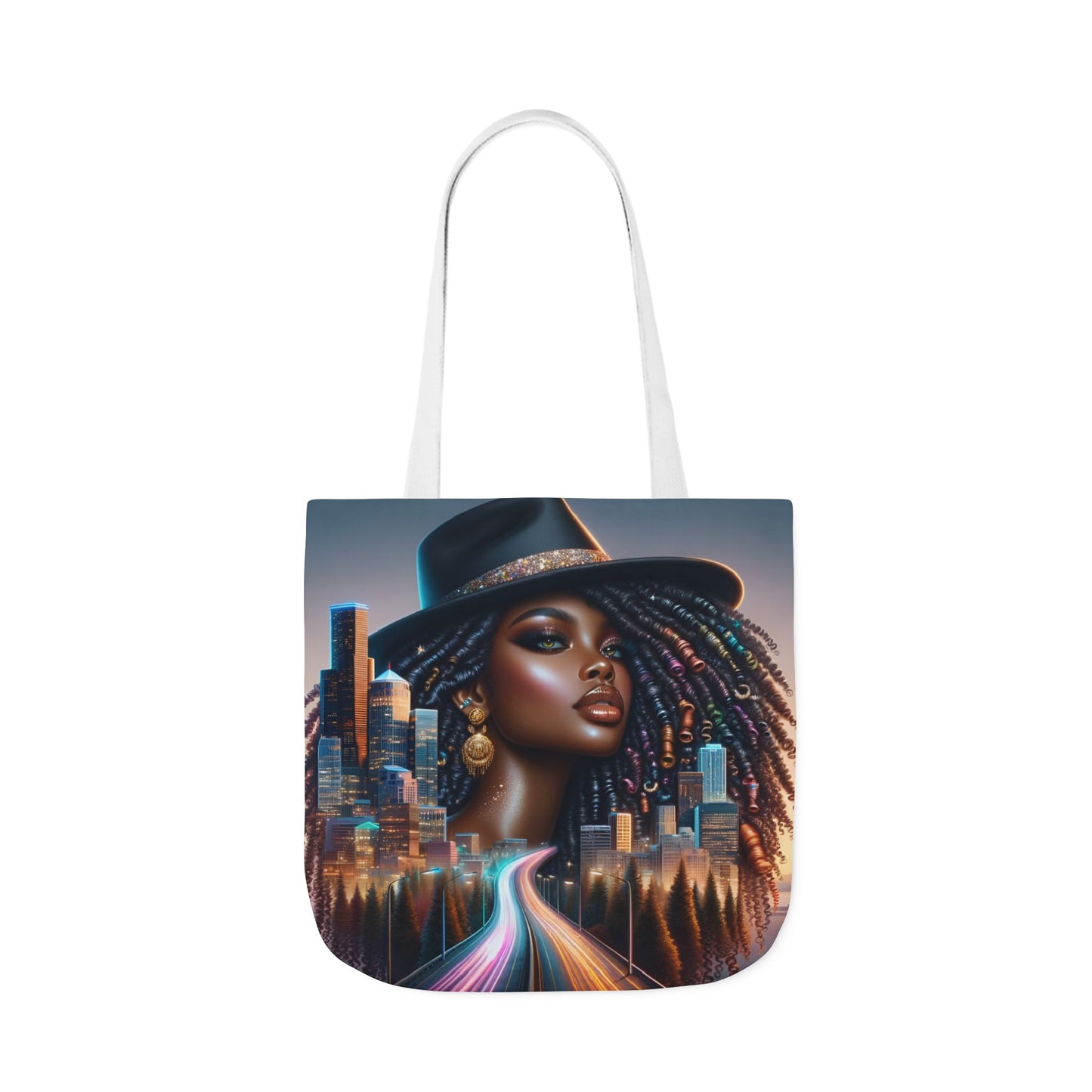 Afrofuturistic Tote Bag – Urban Black Woman Art | City Skyline Empowerment Bag | Large Stylish Everyday Carry