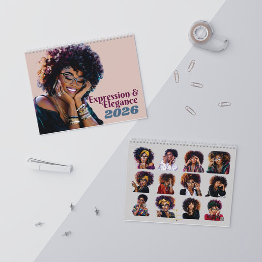 Black Woman Expression & Elegance 2026 Monthly Calendar | Instant Download |Printable Calendar