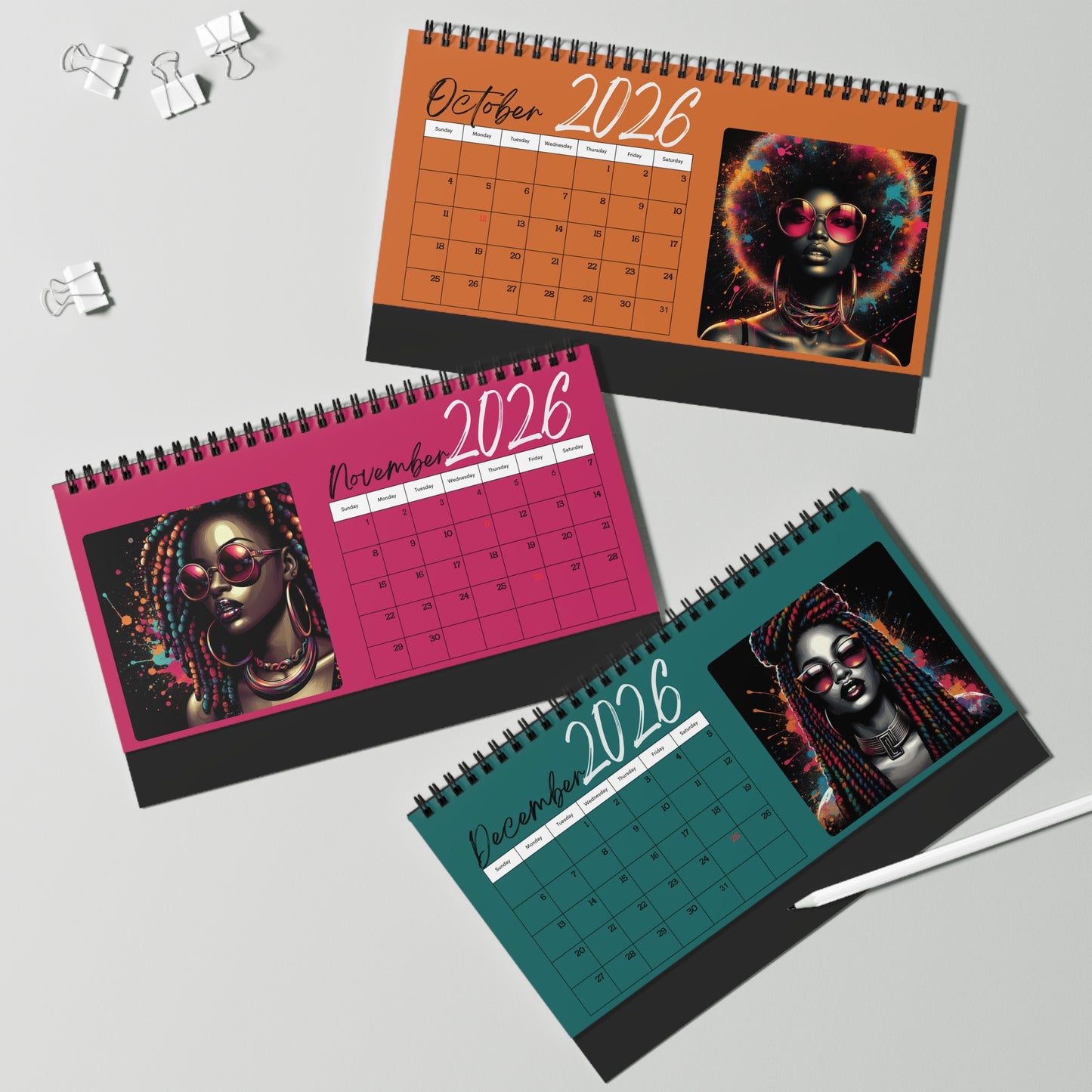 Black Woman Retro Desktop Calendar 2026