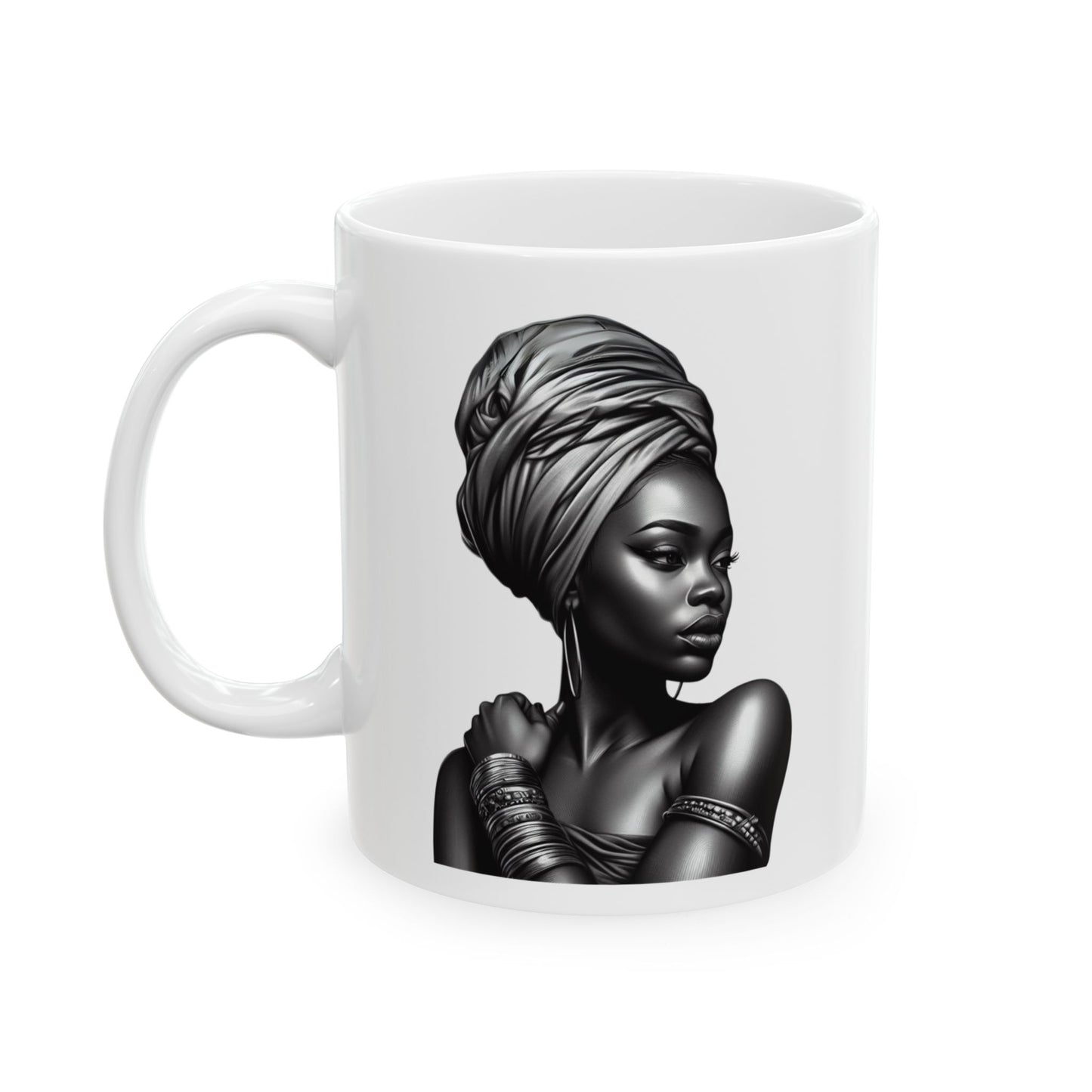 Blacknificent Black Woman, Black and White Ceramic Mug 11oz and 15oz