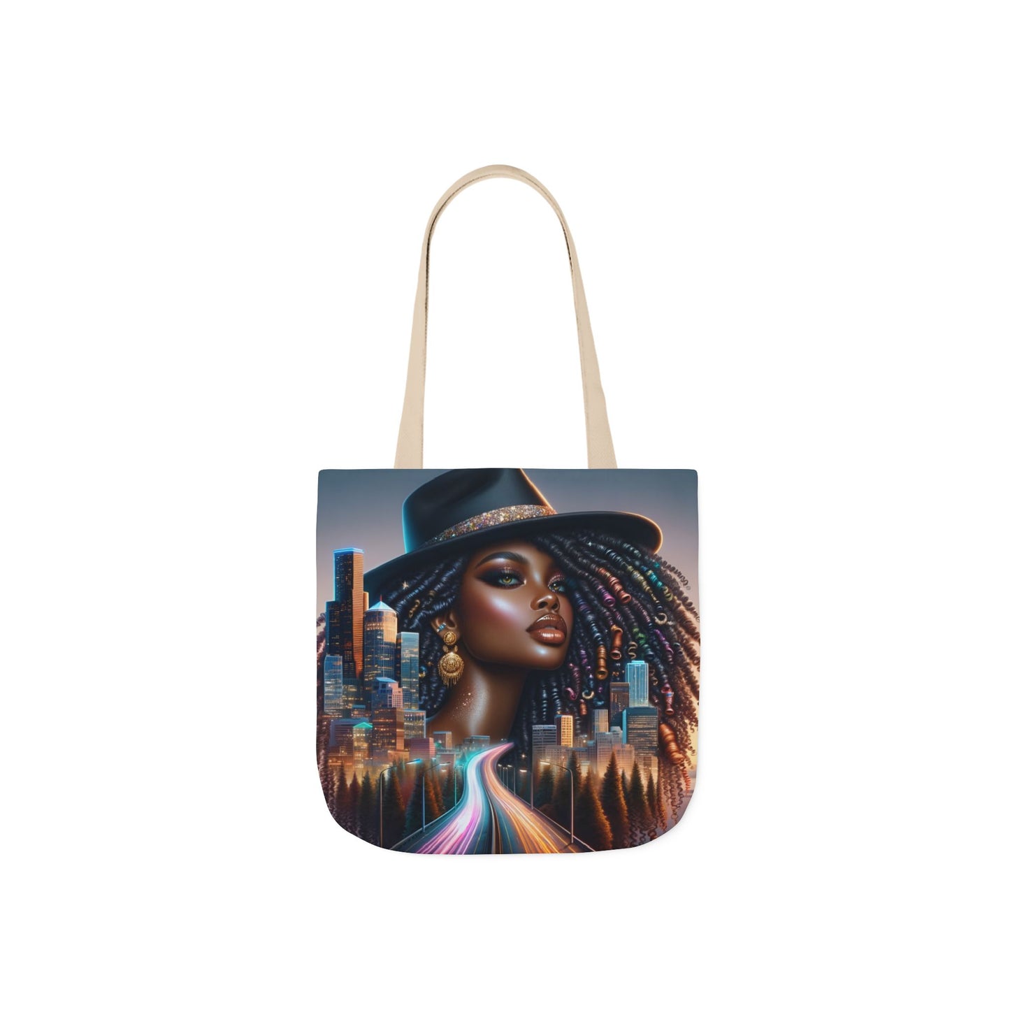 Afrofuturistic Tote Bag – Urban Black Woman Art | City Skyline Empowerment Bag | Large Stylish Everyday Carry