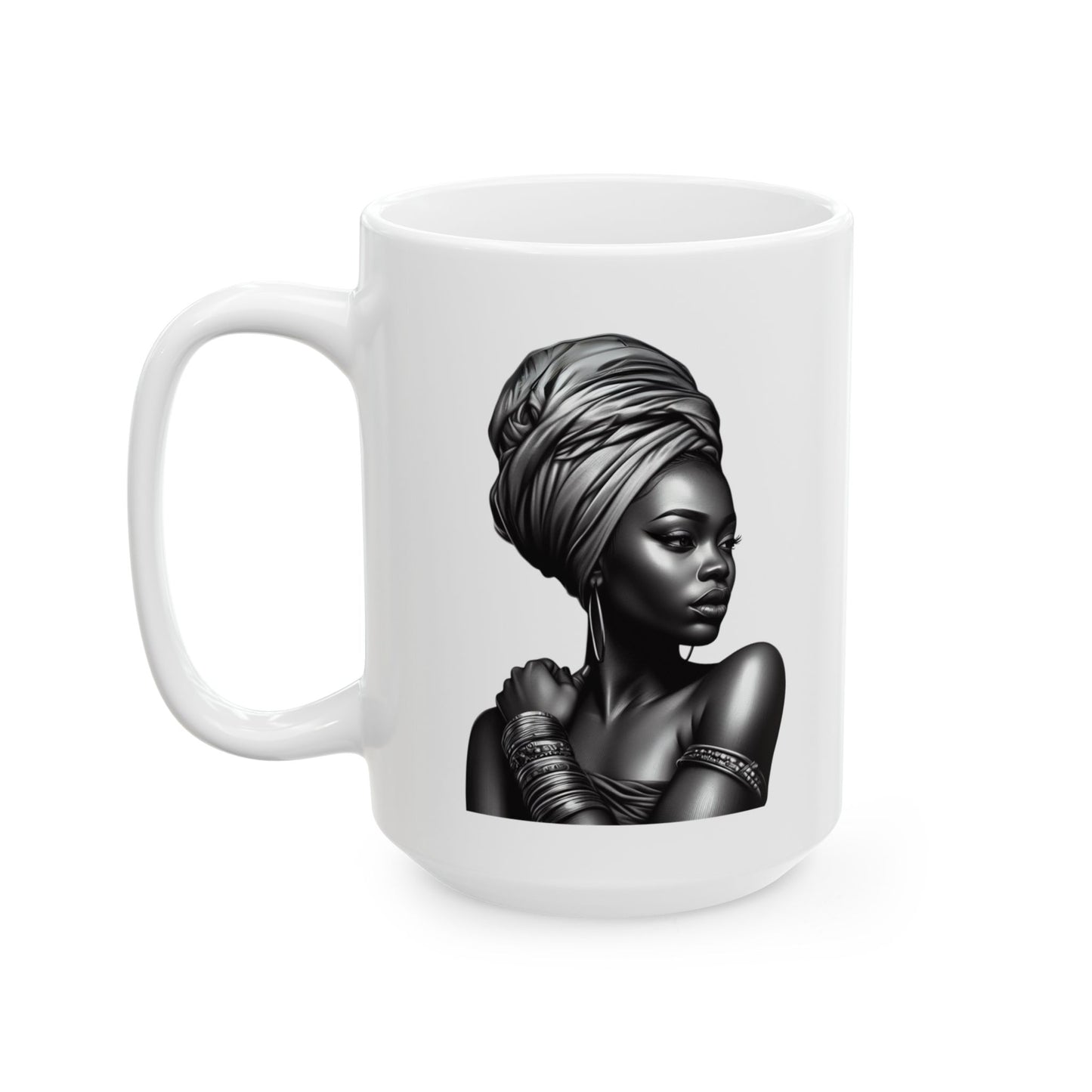 Blacknificent Black Woman, Black and White Ceramic Mug 11oz and 15oz
