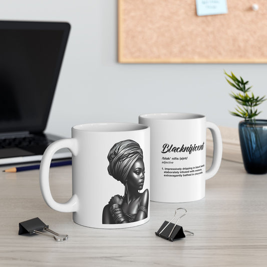 Blacknificent Black Woman, Black and White Ceramic Mug 11oz and 15oz
