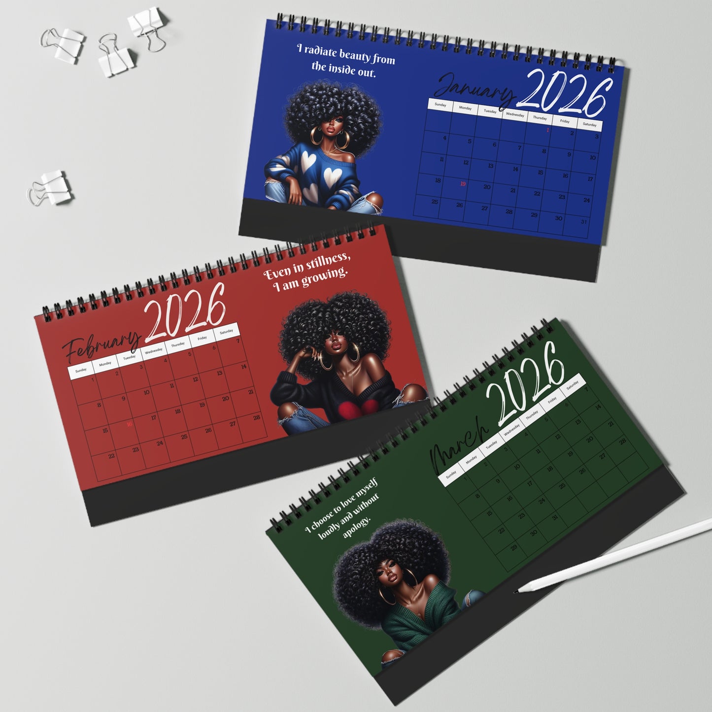 Black Woman Affirmation Desktop Calendar 2026