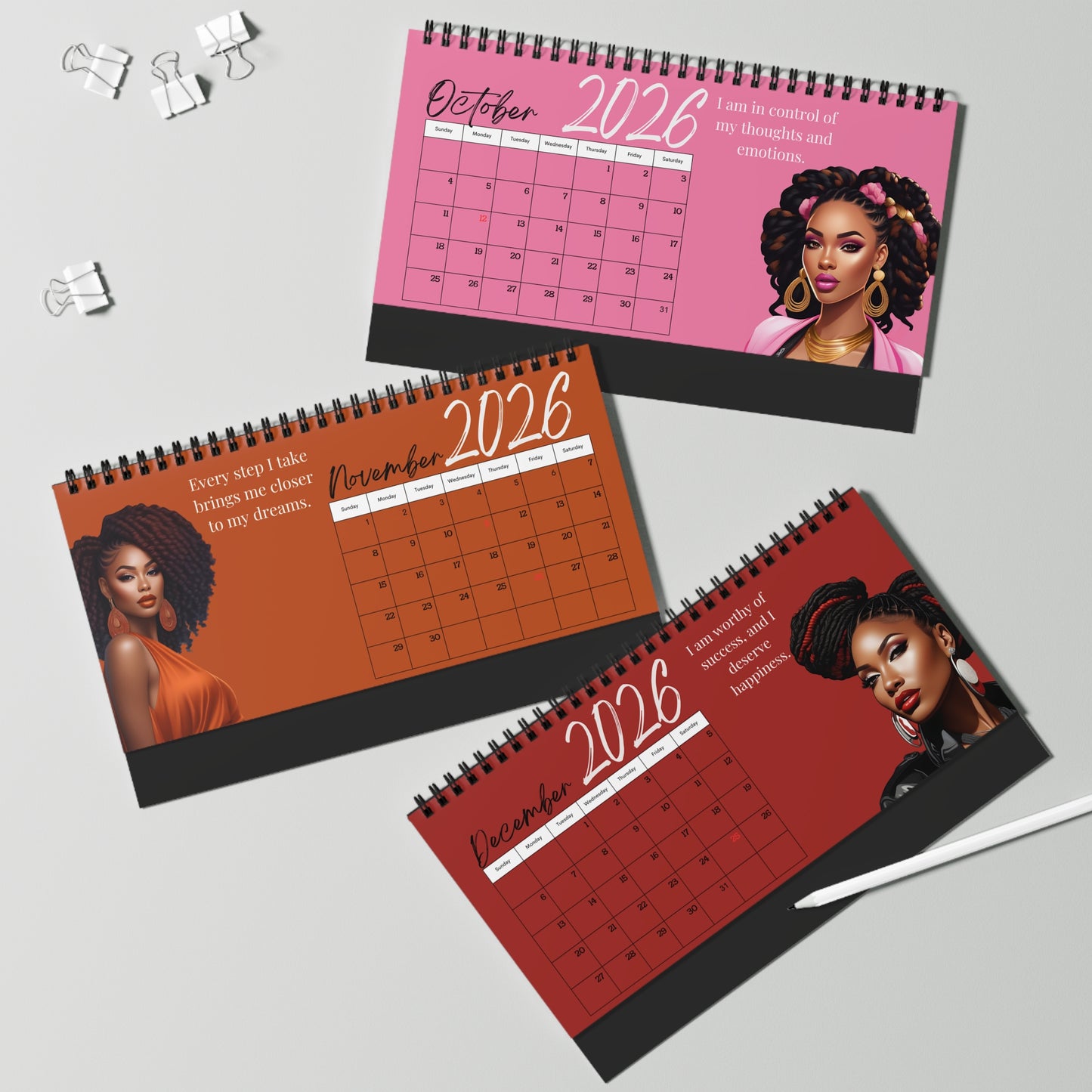 Black Woman Affirmations of the Year Desktop Calendar 2026