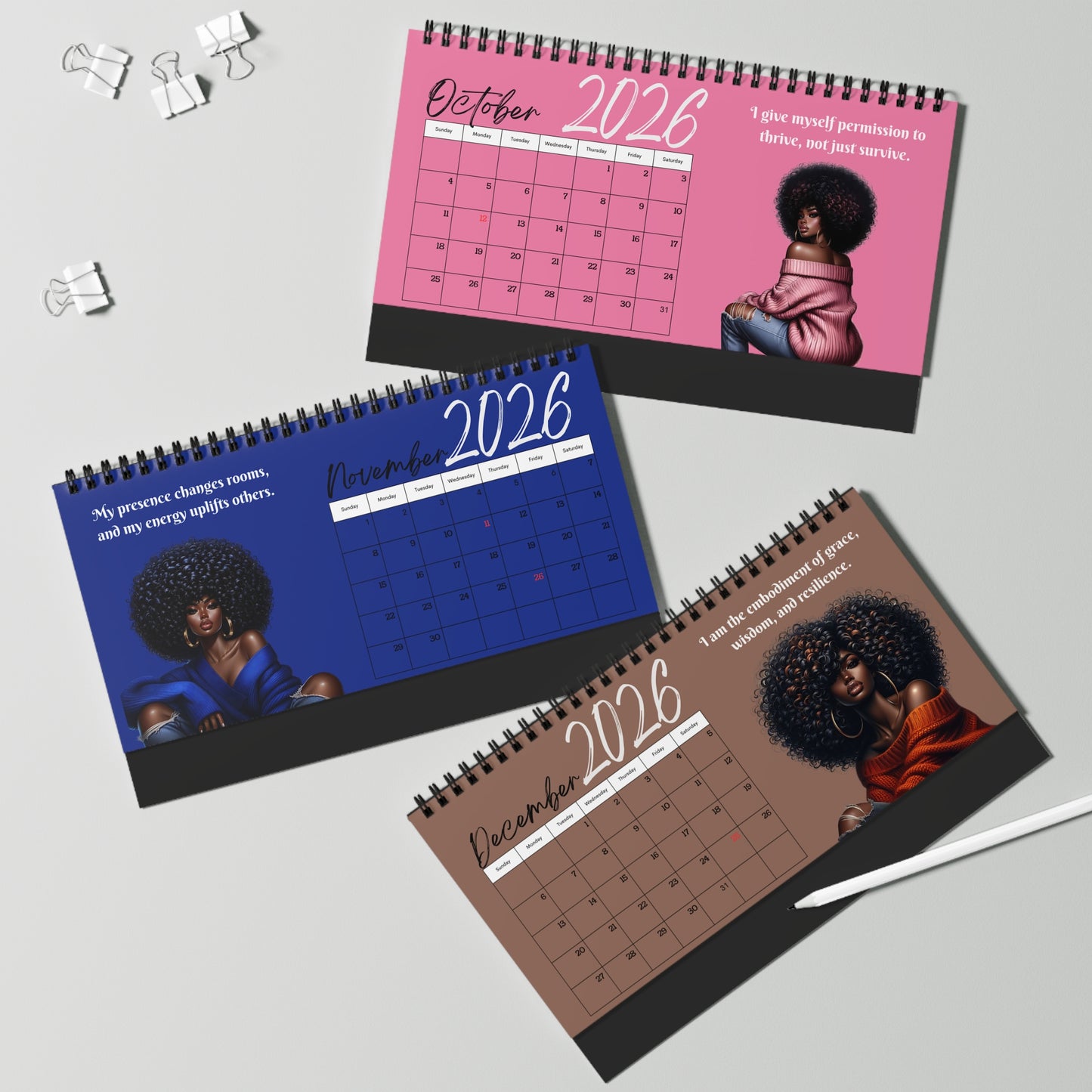 Black Woman Affirmation Desktop Calendar 2026