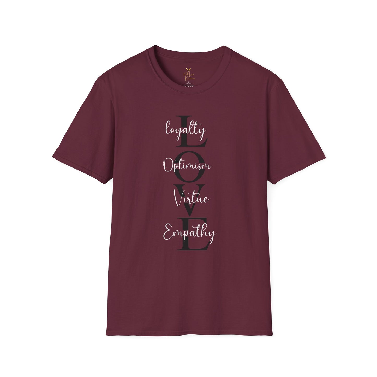 LOVE Acronym Tee โ Loyalty, Optimism, Virtue, Empathy