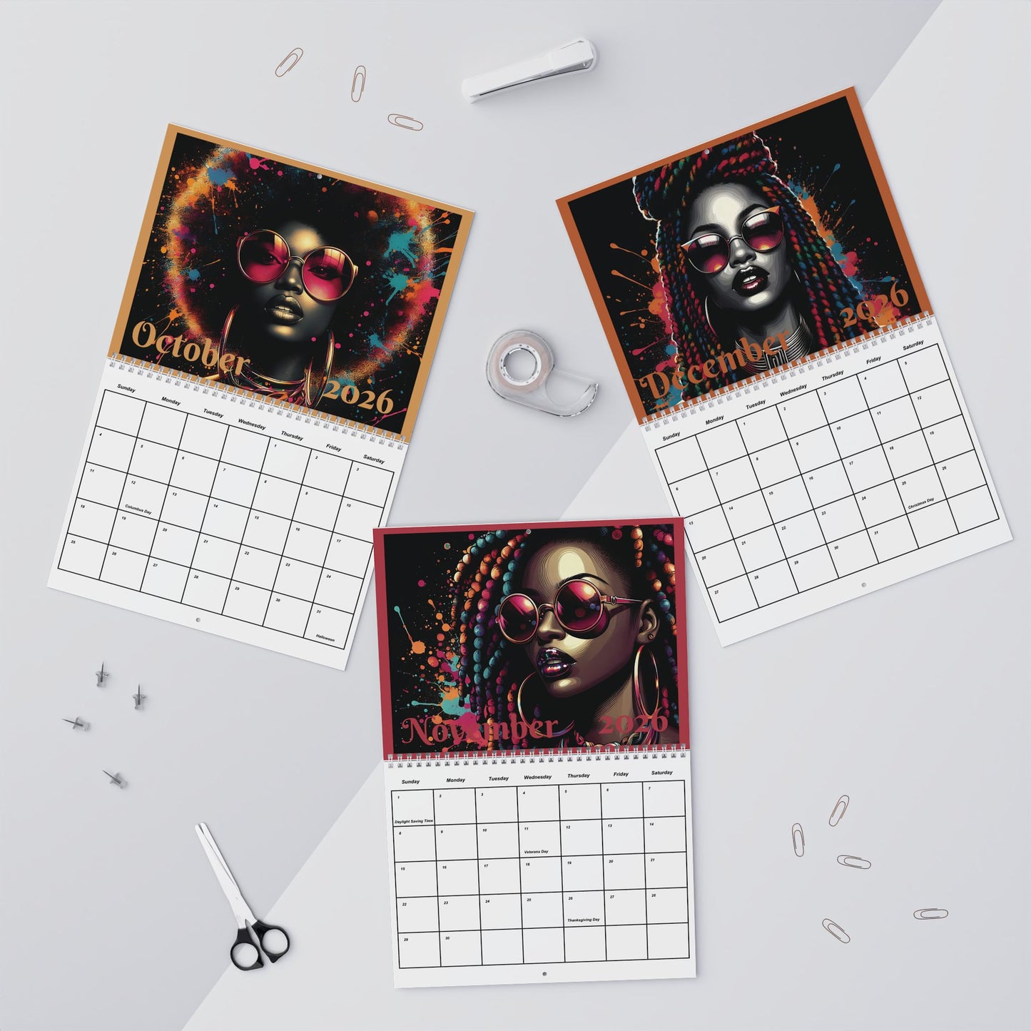 Black Woman Retro Wall Calendar 2026