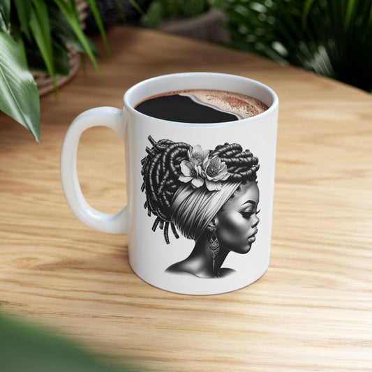 Blacknificent Black Woman, Black and White Ceramic Mug 11oz and 15oz