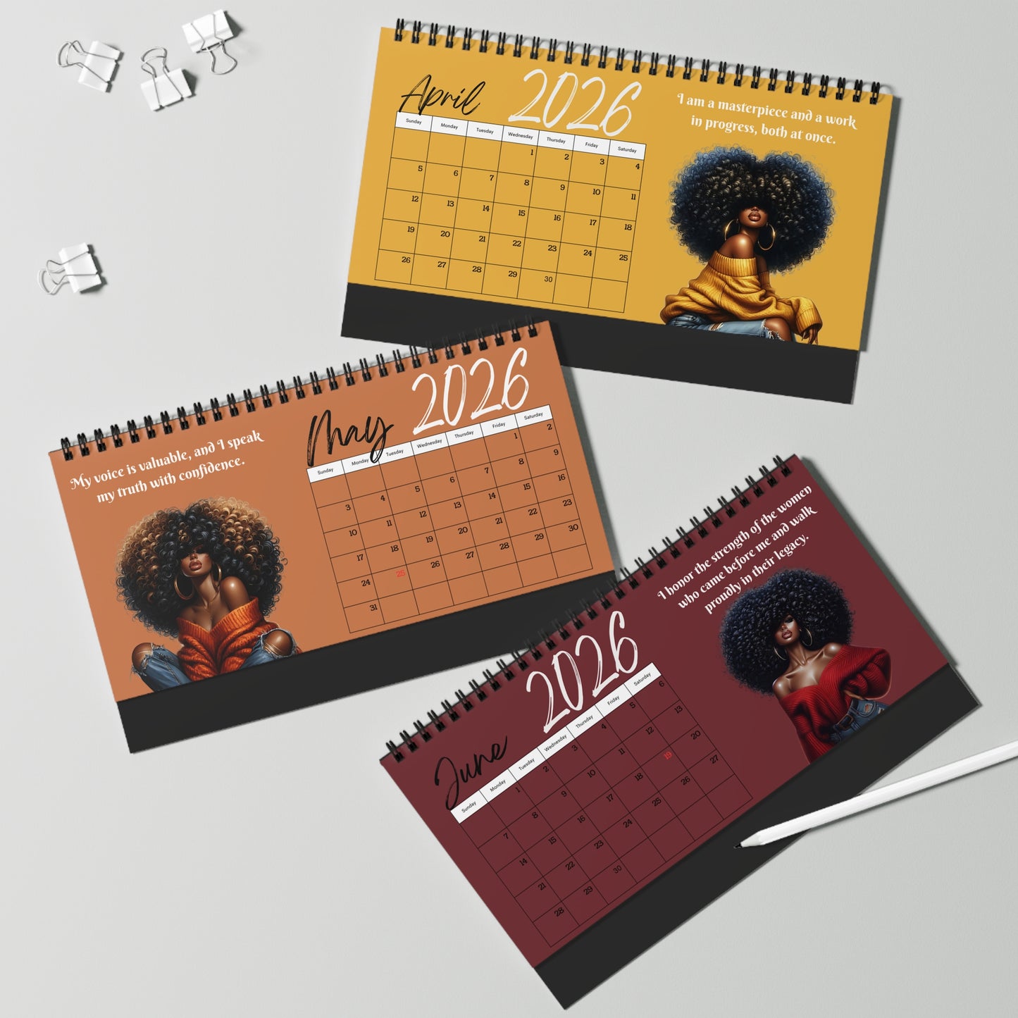 Black Woman Affirmation Desktop Calendar 2026