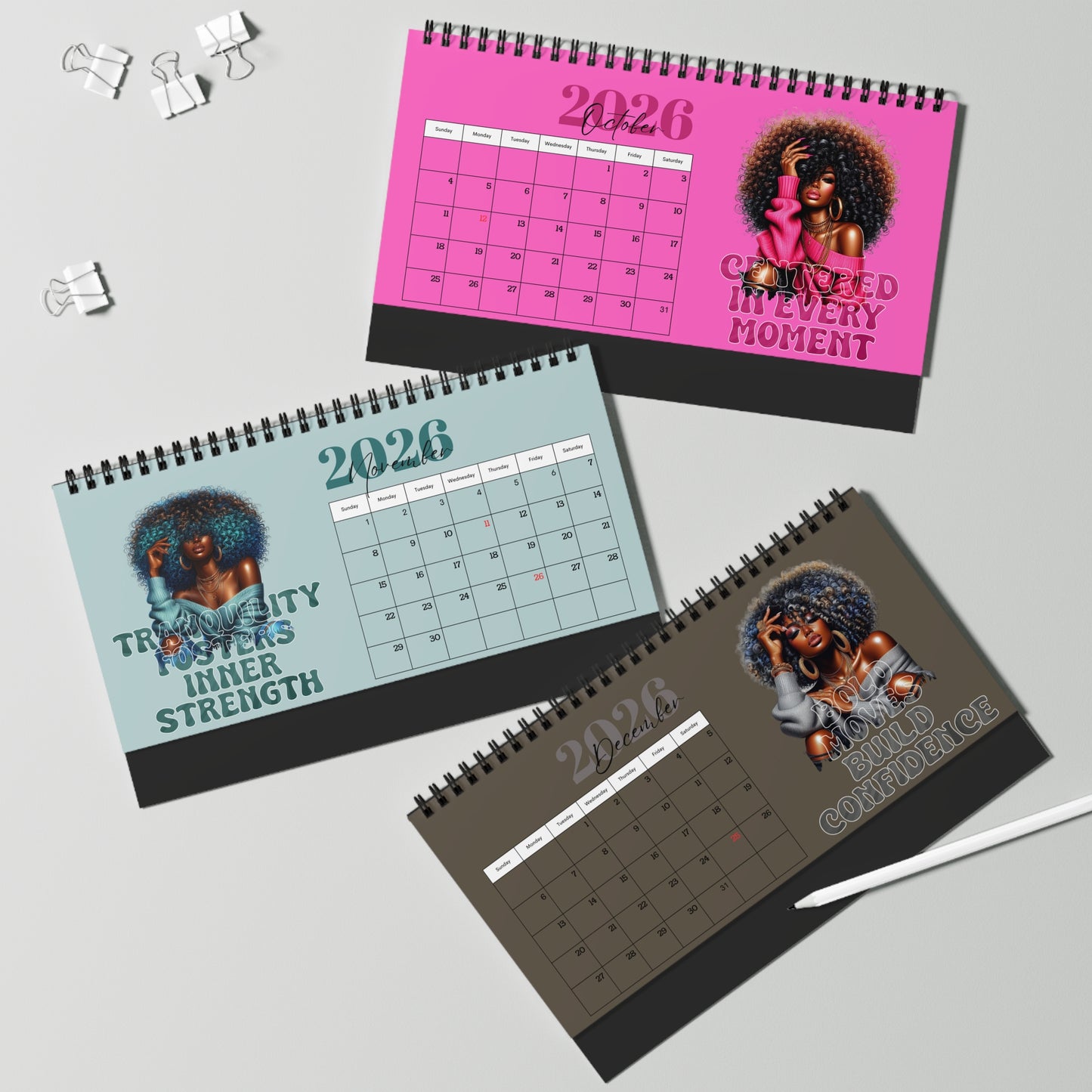 Black Woman Reflections Desktop Calendar 2026