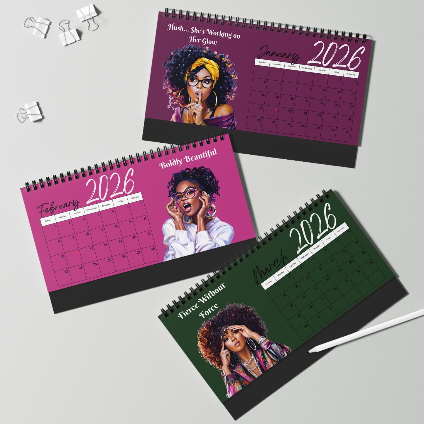 Black Woman Expression & Elegance Desktop Calendar 2026