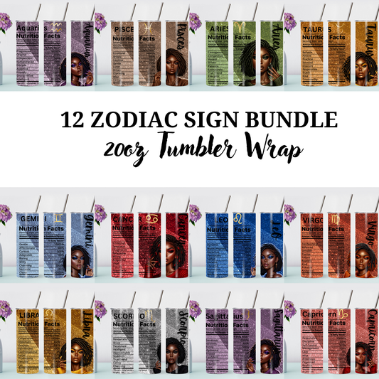 Black Women Zodiac Sign Tumbler Wrap Bundle