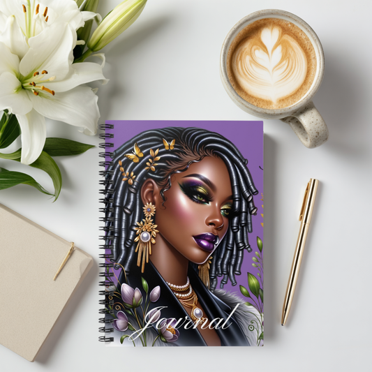 Melanated Floral Radiance Spiral Journal Notebook