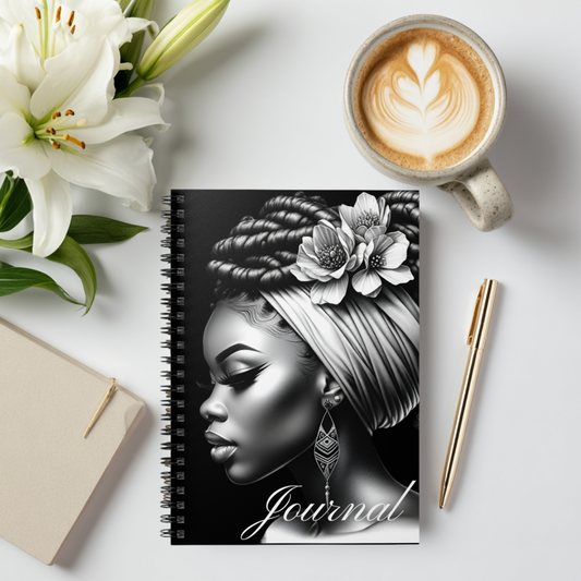 Grace in Monochrome Black Woman Spiral Journal Notebook