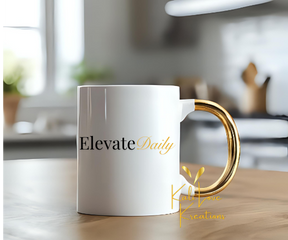 Elevate Daily Gold Handle Ceramic Mug – Empowerment Coffee Cup