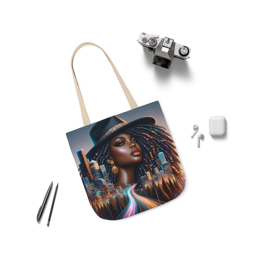 Afrofuturistic Tote Bag – Urban Black Woman Art | City Skyline Empowerment Bag | Large Stylish Everyday Carry