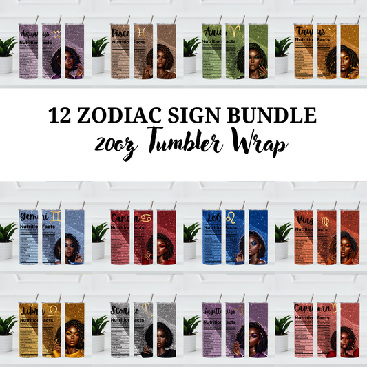 Black Women Zodiac Sign Tumbler Wrap Bundle (Customizable)