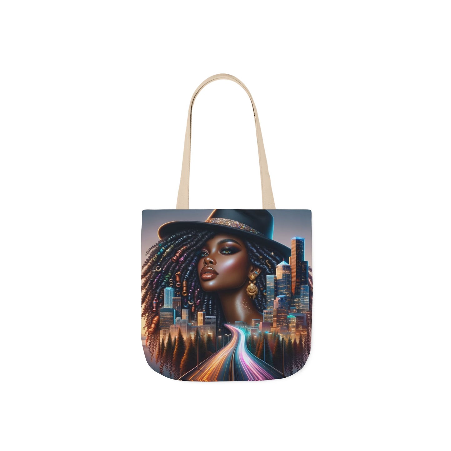 Afrofuturistic Tote Bag – Urban Black Woman Art | City Skyline Empowerment Bag | Large Stylish Everyday Carry