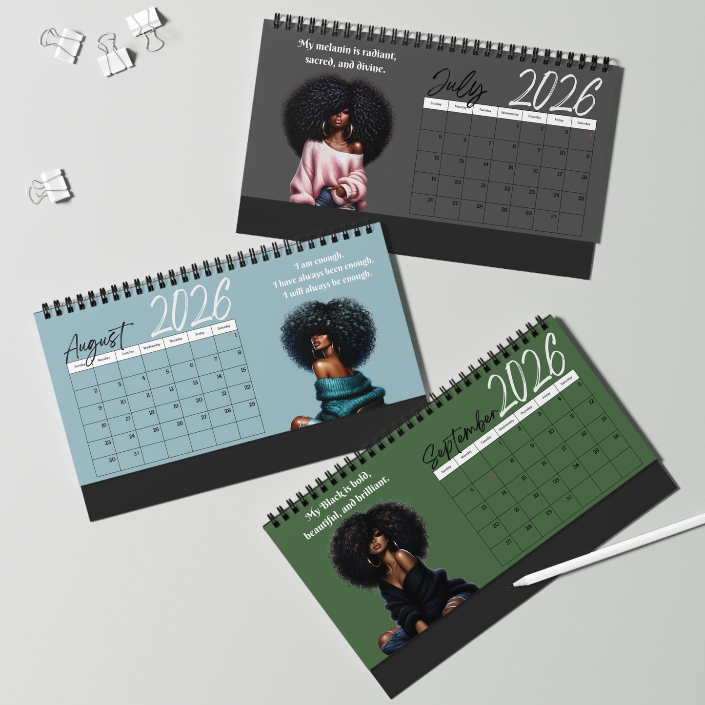 Black Woman Affirmation Desktop Calendar 2026