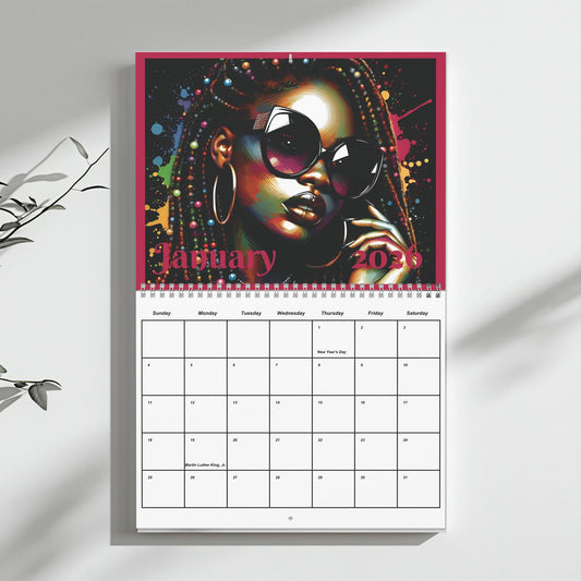 Black Woman Retro Wall Calendar 2026