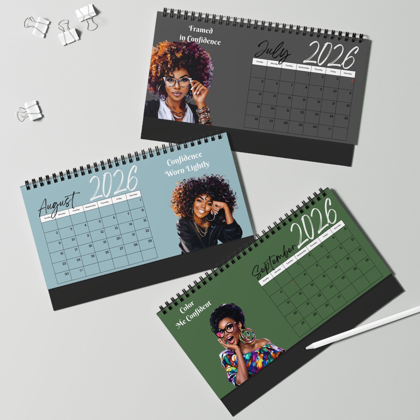 Black Woman Expression & Elegance Desktop Calendar 2026
