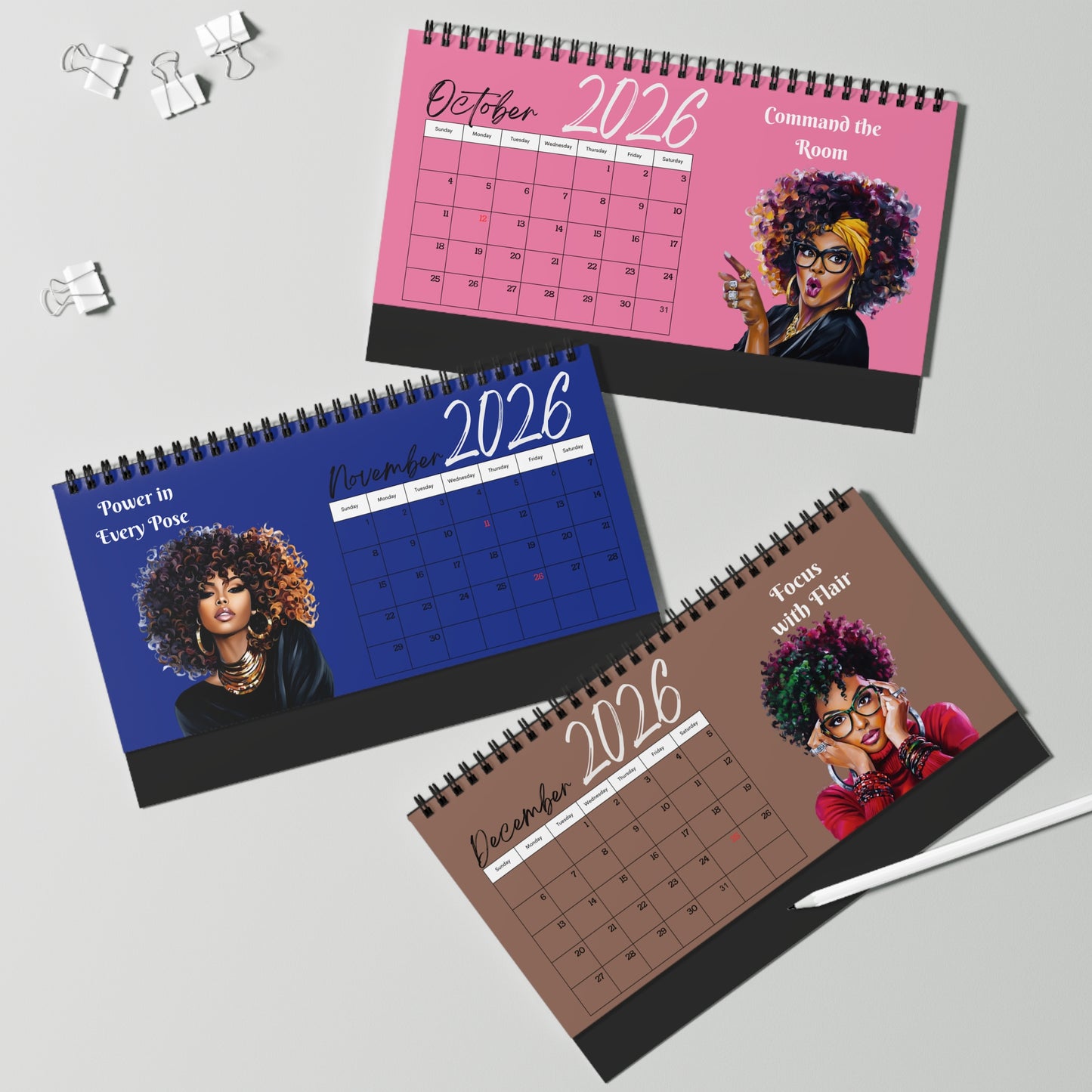 Black Woman Expression & Elegance Desktop Calendar 2026
