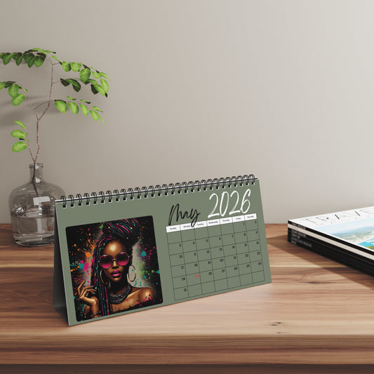 Black Woman Retro Desktop Calendar 2026