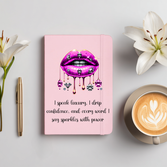 Glam Pink Diamond Drip Lips I Speak Luxury Hardcover Journal Notebook