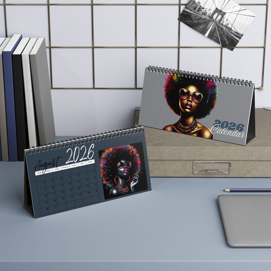 Black Woman Retro Desktop Calendar 2026
