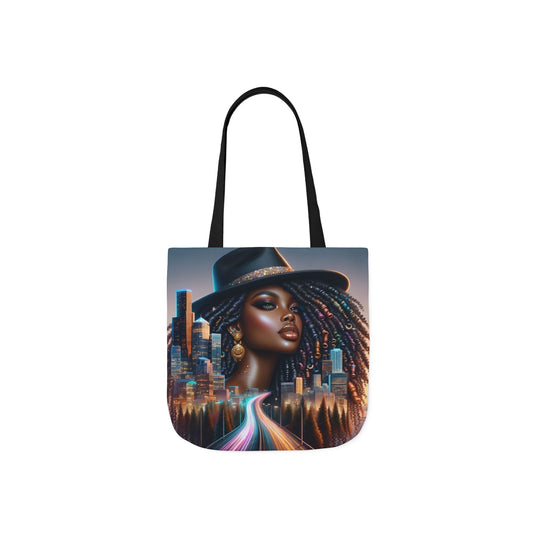 Afrofuturistic Tote Bag – Urban Black Woman Art | City Skyline Empowerment Bag | Large Stylish Everyday Carry