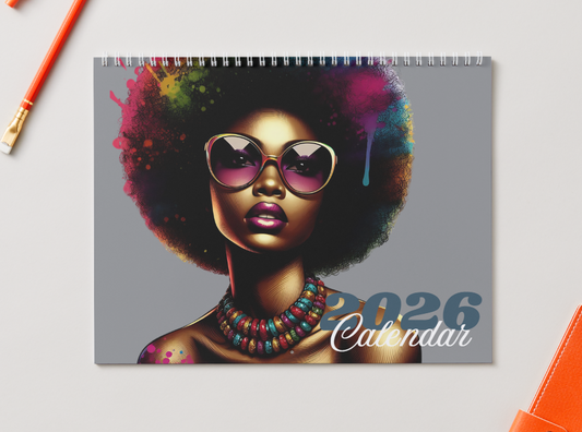 Black Woman Retro 2026 Monthly Calendar | Instant Download |Printable Calendar
